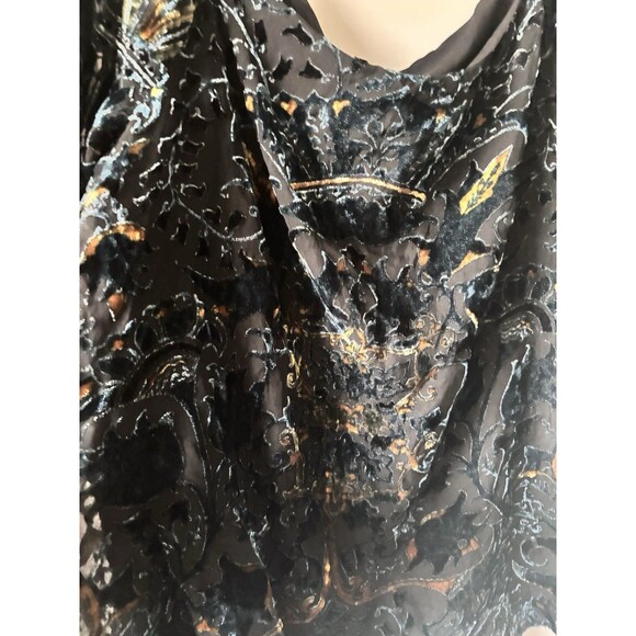 Off Shoulder Burnout Velvet Witchy Whimsigoth Gypsy Boho Top Black Blue Gold L - Picture 3 of 11